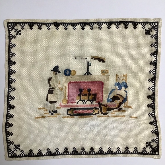Vintage Handmade Other - Americana Cross Stitch Sampler Colonial Pilgrim Doily Art Complete 11x12 Vintage